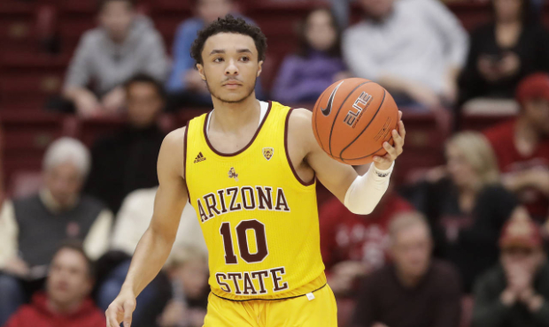 Arizona State guard Jaelen House brings the ball up during the first half of the team's NCAA colleg...