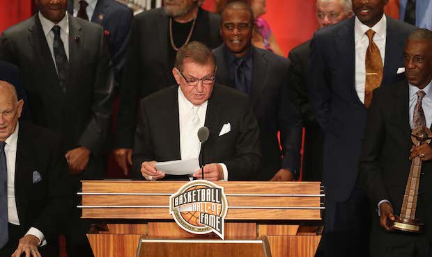 Jerry Colangelo speaks during the 2018 Basketball Hall of Fame Enshrinement Ceremony at Symphony Ha...