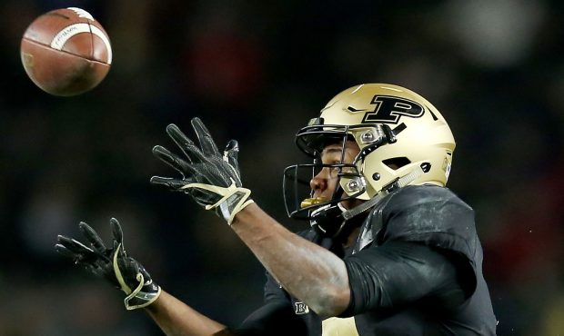 Rondale Moore #4 of the Purdue Boilermakers makes a catch in the third quarter against the Wisconsi...