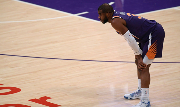 Chris Paul #3 of the Phoenix Suns waits during the first quarter against the Los Angeles Lakers at ...