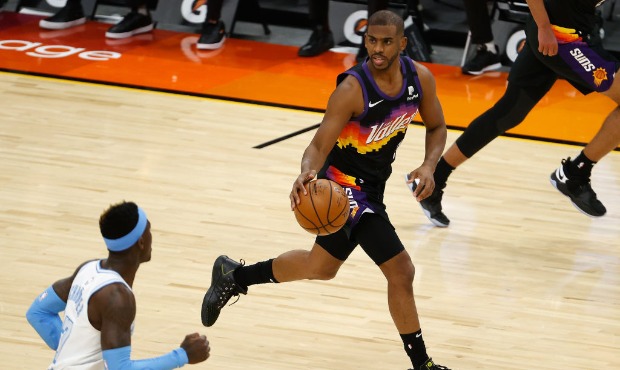 Chris Paul #3 of the Phoenix Suns drives the ball against the Los Angeles Lakers during the second ...