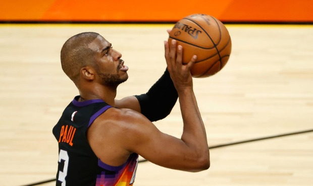 Chris Paul #3 of the Phoenix Suns shoots a free-throw shot against the LA Clippers during the NBA g...