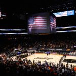 PHOENIX, ARIZONA - MAY 23: The Los Angeles Lakers and Phoenix Suns stand attended for the national anthem during Game One of the Western Conference first-round playoff series at Phoenix Suns Arena on May 23, 2021 in Phoenix, Arizona. NOTE TO USER: User expressly acknowledges and agrees that, by downloading and or using this photograph, User is consenting to the terms and conditions of the Getty Images License Agreement.  (Photo by Christian Petersen/Getty Images)