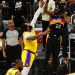 PHOENIX, ARIZONA - MAY 25: Deandre Ayton #22 of the Phoenix Suns puts up a shot over Andre Drummond #2 of the Los Angeles Lakers during the first half of Game Two of the Western Conference first-round playoff series at Phoenix Suns Arena on May 25, 2021 in Phoenix, Arizona. (Photo by Christian Petersen/Getty Images)