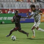 Phoenix Rising FC forward and captain Solomon Asante against Oakland Roots SC at Wild Horse Pass on May 8, 2021. (Owain Evans Photo)