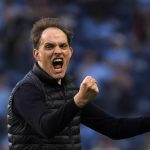 
              Chelsea's head coach Thomas Tuchel reacts after Chelsea's Kai Havertz scored the opening goal during the Champions League final soccer match between Manchester City and Chelsea at the Dragao Stadium in Porto, Portugal, Saturday, May 29, 2021. (Pierre Philippe Marcou/Pool via AP)
            