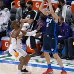 Oklahoma City Thunder guard Ty Jerome (16) looks to pass the ball away from Phoenix Suns guard Chris Paul (3) during the first half of an NBA basketball game, Sunday, May 2, 2021, in Oklahoma City. (AP Photo/Garett Fisbeck)