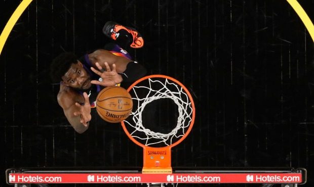 Deandre Ayton #22 of the Phoenix Suns puts up a shot during the first half of Game One of the Weste...