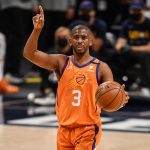 DENVER, CO - JUNE 11:  Chris Paul #3 of the Phoenix Suns directs the offense in the first half in Game Three of the Western Conference second-round playoff series at Ball Arena on June 11, 2021 in Denver, Colorado. (Photo by Dustin Bradford/Getty Images)