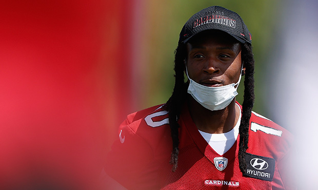 Wide receiver DeAndre Hopkins #10 of the Arizona Cardinals participates in an off-season workout at...