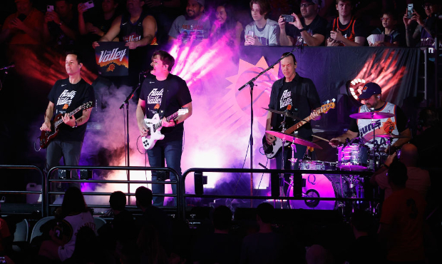 Musicians "Jimmy Eat World" perform during half-time to Game One of the Western Conference second-r...