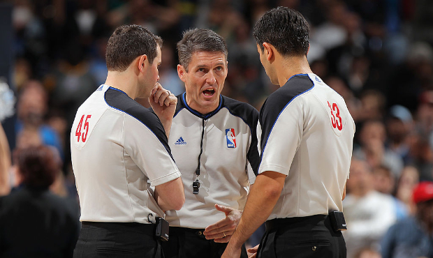 NBA referee Scott Foster (middle). (Photo by Doug Pensinger/Getty Images)...