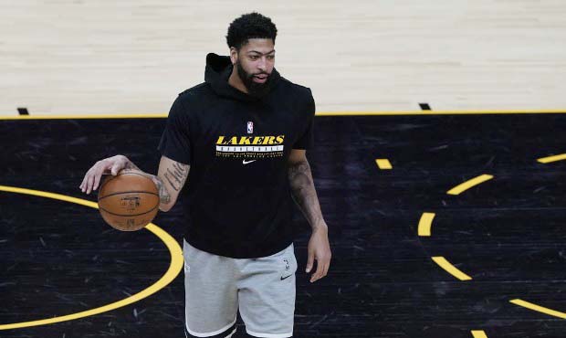Los Angeles Lakers forward Anthony Davis warms up prior to Game 5 of an NBA basketball first-round ...
