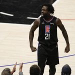 Los Angeles Clippers' Patrick Beverley reacts to a play during the first half in Game 6 of the the team's NBA basketball Western Conference final against the Phoenix Suns on Wednesday, June 30, 2021, in Los Angeles. (AP Photo/Jae C. Hong)