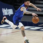Denver Nuggets guard Austin Rivers chases the ball during the first half of Game 5 of a first-round NBA basketball playoff series against the Portland Trail Blazers on Tuesday, June 1, 2021, in Denver. (AP Photo/Jack Dempsey)