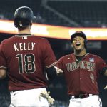 Arizona Diamondbacks' Ketel Marte celebrates with Carson Kelly (18) after hitting a two-run home run against the New York Mets in the first inning during a baseball game, Wednesday, June 2, 2021, in Phoenix. (AP Photo/Rick Scuteri)