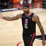 Los Angeles Clippers center DeMarcus Cousins asks for a foul call agains the Phoenix Suns during the second half in Game 6 of the NBA basketball Western Conference Finals Wednesday, June 30, 2021, in Los Angeles. (AP Photo/Mark J. Terrill)