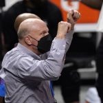 Los Angeles Clippers owner Steve Ballmer celebrates during the second half in Game 3 of the NBA basketball Western Conference Finals against the Phoenix Suns Thursday, June 24, 2021, in Los Angeles. (AP Photo/Mark J. Terrill)