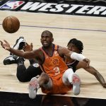 Phoenix Suns' Chris Paul retrieves the ball against Los Angeles Clippers' Terance Mann during the second half in Game 6 of the NBA basketball Western Conference Finals Wednesday, June 30, 2021, in Los Angeles. (AP Photo/Jae C. Hong)