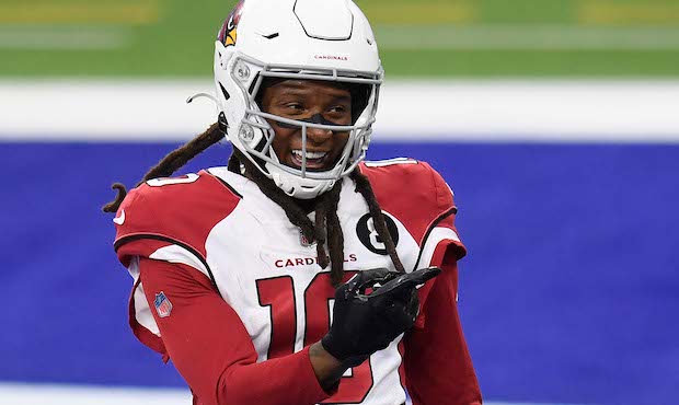 JANUARY 03: DeAndre Hopkins #10 of the Arizona Cardinals reacts as he looks for a pass interference...