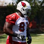 Defensive lineman Michael Dogbe goes through drills during the Cardinals' first day of mandatory minicamp on Tuesday, June 8, 2021, in Tempe. (Tyler Drake/Arizona Sports)