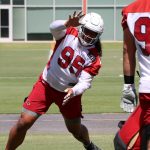 Defensive lineman Leki Fotu goes through drills during the Cardinals' first day of mandatory minicamp on Tuesday, June 8, 2021, in Tempe. (Tyler Drake/Arizona Sports)