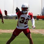 Cornerback Tay Gowan runs through drills during the Cardinals' first day of voluntary OTAs on Wednesday, June 2, 2021, in Tempe. (Tyler Drake/Arizona Sports)