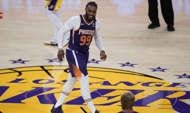Phoenix Suns forward Jae Crowder (99) reacts after scoring during the fourth quarter of Game 6 of a...