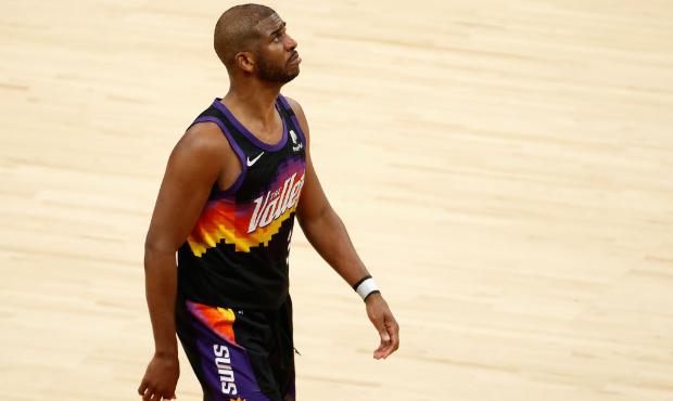 Chris Paul #3 of the Phoenix Suns reacts in the second half of game five of the NBA Finals against ...