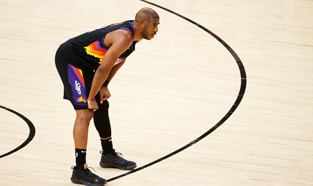 Chris Paul #3 of the Phoenix Suns rests during the second half in Game Two of the NBA Finals agains...