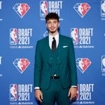 NEW YORK, NEW YORK - JULY 29: Alperen Sengun poses for photos on the red carpet during the 2021 NBA Draft at the Barclays Center on July 29, 2021 in New York City. (Photo by Arturo Holmes/Getty Images)