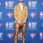 NEW YORK, NEW YORK - JULY 29: Franz Wagner poses for photos on the red carpet during the 2021 NBA Draft at the Barclays Center on July 29, 2021 in New York City. (Photo by Arturo Holmes/Getty Images)