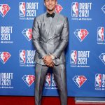 NEW YORK, NEW YORK - JULY 29: Jalen Suggs poses for photos on the red carpet during the 2021 NBA Draft at the Barclays Center on July 29, 2021 in New York City. (Photo by Arturo Holmes/Getty Images)