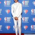 NEW YORK, NEW YORK - JULY 29: Jalen Johnson poses for photos on the red carpet during the 2021 NBA Draft at the Barclays Center on July 29, 2021 in New York City. (Photo by Arturo Holmes/Getty Images)