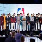 NEW YORK, NEW YORK - JULY 29: NBA commissioner Adam Silver (C) poses for photos with members of the 2021 draft class during the 2021 NBA Draft at the Barclays Center on July 29, 2021 in New York City. (Photo by Arturo Holmes/Getty Images)