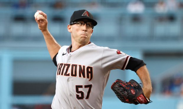 Taylor Widener #57 of the Arizona Diamondbacks pitches against the Los Angeles Dodgers during the f...
