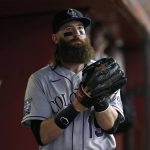 Colorado Rockies outfielder Charlie Blackmon stands in the dugout prior to the team's baseball game against the Arizona Diamondbacks, Tuesday, July 6, 2021, in Phoenix. (AP Photo/Ralph Freso)