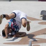 Jagger Eaton of the United States tumbles during the men's street skateboarding finals at the 2020 Summer Olympics, Sunday, July 25, 2021, in Tokyo, Japan. (AP Photo/Jae C. Hong)