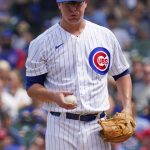 Chicago Cubs starting pitcher Alec Mills takes a deep breath during the fifth inning of a baseball game against the Arizona Diamondbacks in Chicago, Saturday, July 24, 2021. (AP Photo/Nam Y. Huh)
