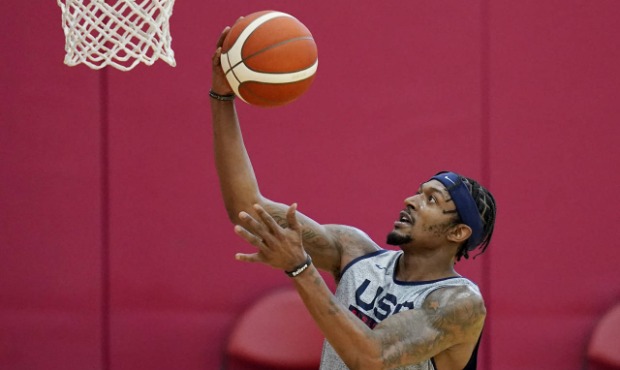 Bradley Beal shoots during practice for USA Basketball, Tuesday, July 6, 2021, in Las Vegas. (AP Ph...