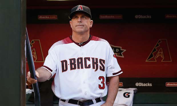 APRIL 04: Manager Chip Hale #3 of the Arizona Diamondbacks in the dugout before the MLB opening day...