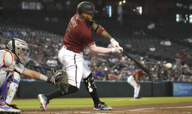 Arizona Diamondbacks' Ketel Marte hits a two-run home run against the New York Mets in the first in...
