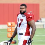 Cardinals DL Jordan Phillips looks on during practice Tuesday, Aug. 31, 2021, in Tempe. (Tyler Drake/Arizona Sports)