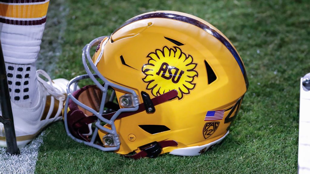 An Arizona State Sun Devils helmet during the college football game between the UCLA Bruins and the...