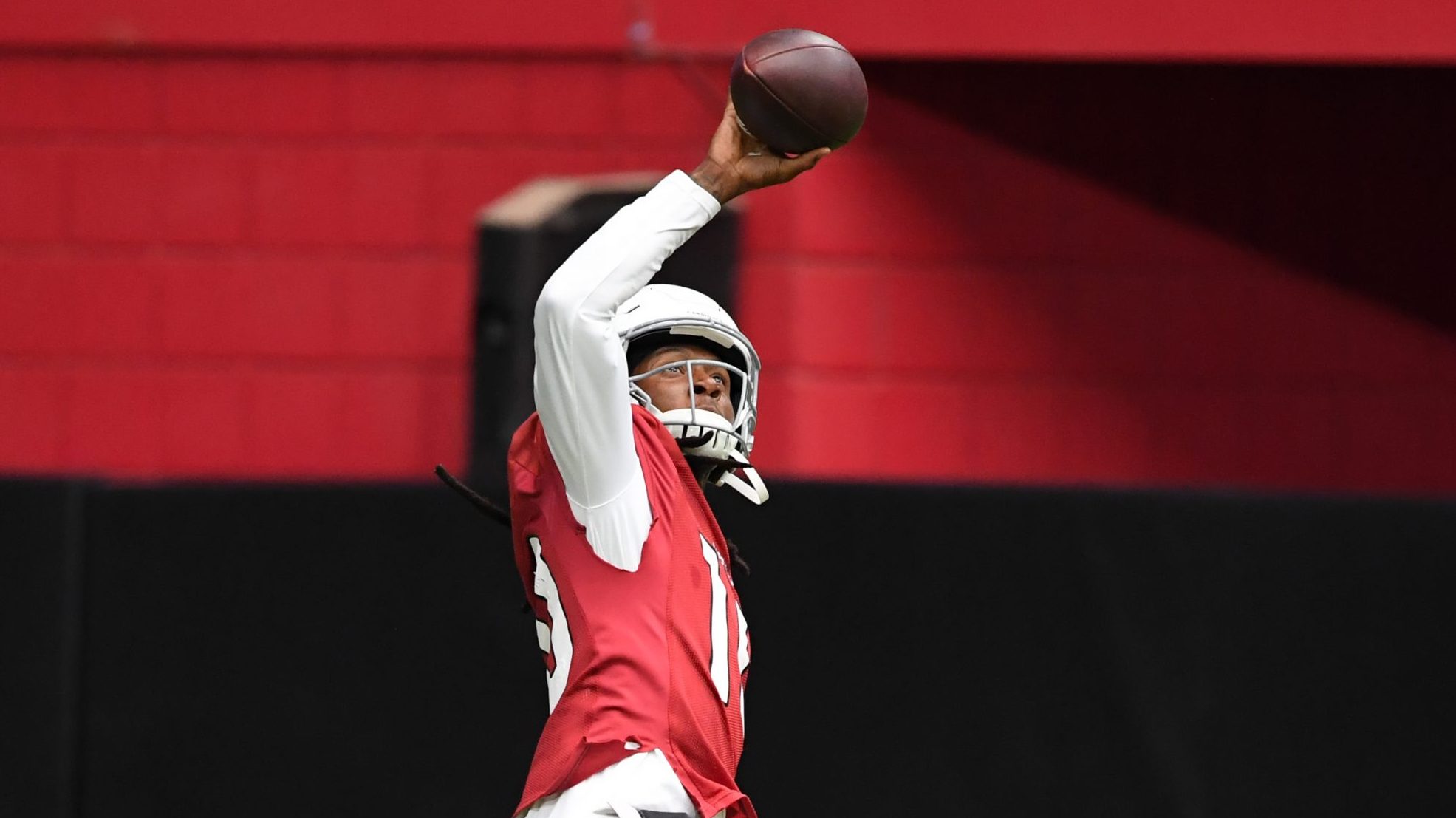 DeAndre Hopkins #10 of the Arizona Cardinals makes a one handed catch during Training Camp at State...