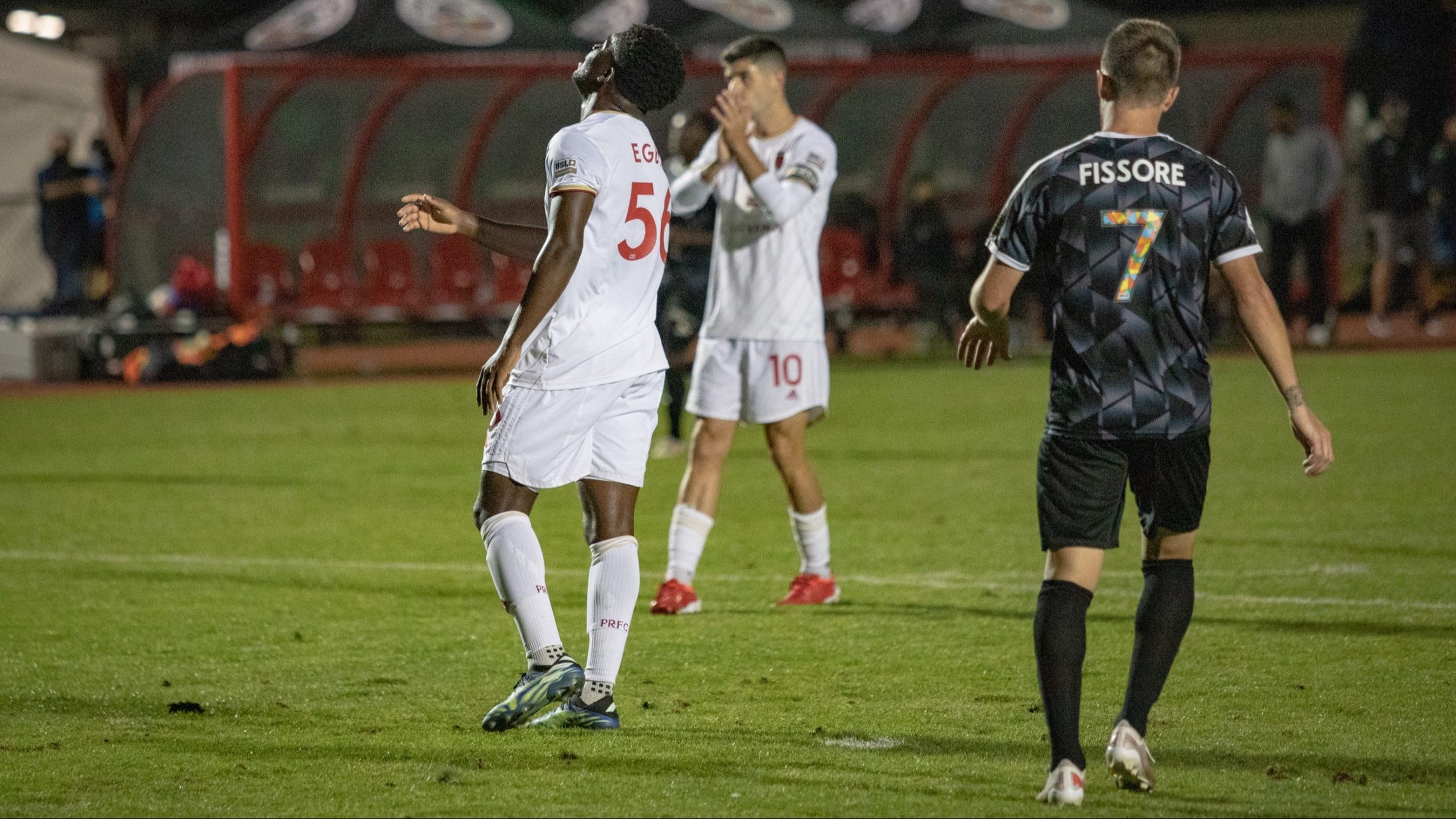 Phoenix Rising FC forward David Egbo in a 3-1 loss to Oakland Roots SC at Las Positas College in LI...