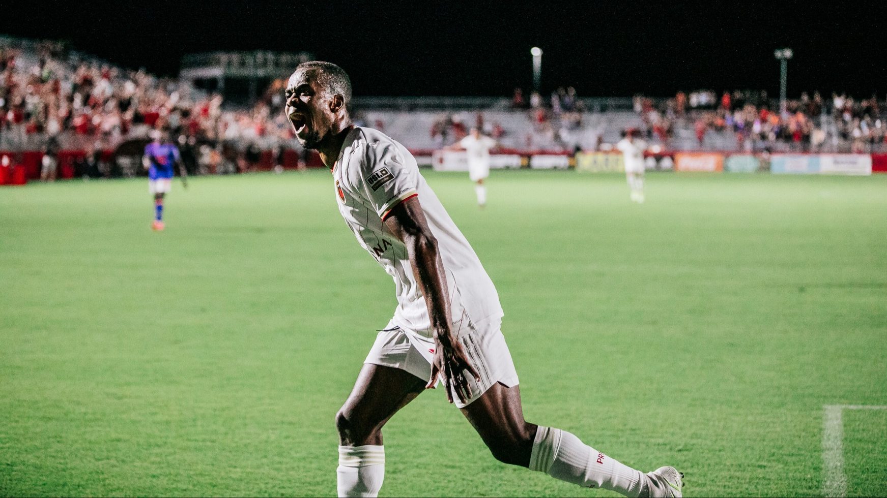 Phoenix Rising FC forward Prince Saydee celebrates a 90+6th-minute equalizer in a 1-1 draw against ...
