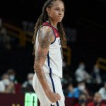 United States' Brittney Griner (15) celebrates during women's basketball gold medal game against Japan at the 2020 Summer Olympics, Sunday, Aug. 8, 2021, in Saitama, Japan. (AP Photo/Charlie Neibergall)