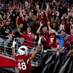 Arizona Cardinals tight end Ross Travis (48) celebrates his touchdown against the Kansas City Chiefs during the second half of an NFL football game, Friday, Aug. 20, 2021, in Glendale, Ariz. (AP Photo/Ross D. Franklin)