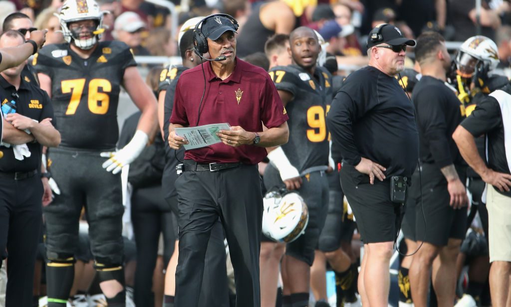 Head coach Herm Edwards of the Arizona State Sun Devils during the NCAAF game against the USC Troja...